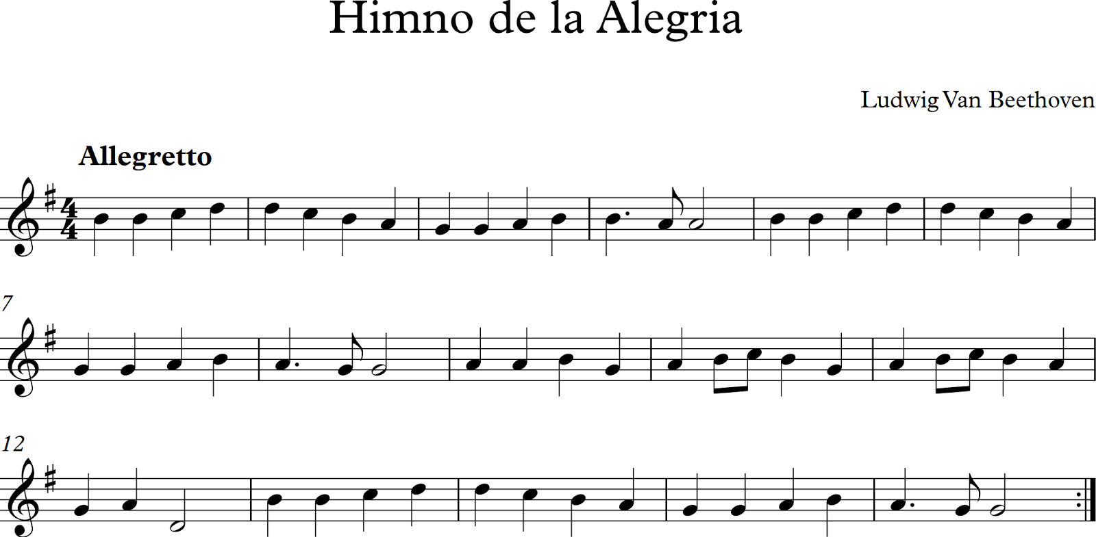 Partitura - Himno de Alegría, en Flauta