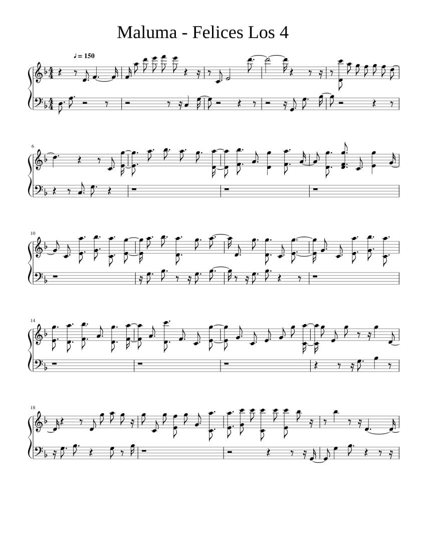 Partitura - Felices los 4, Maluma, en Flauta
