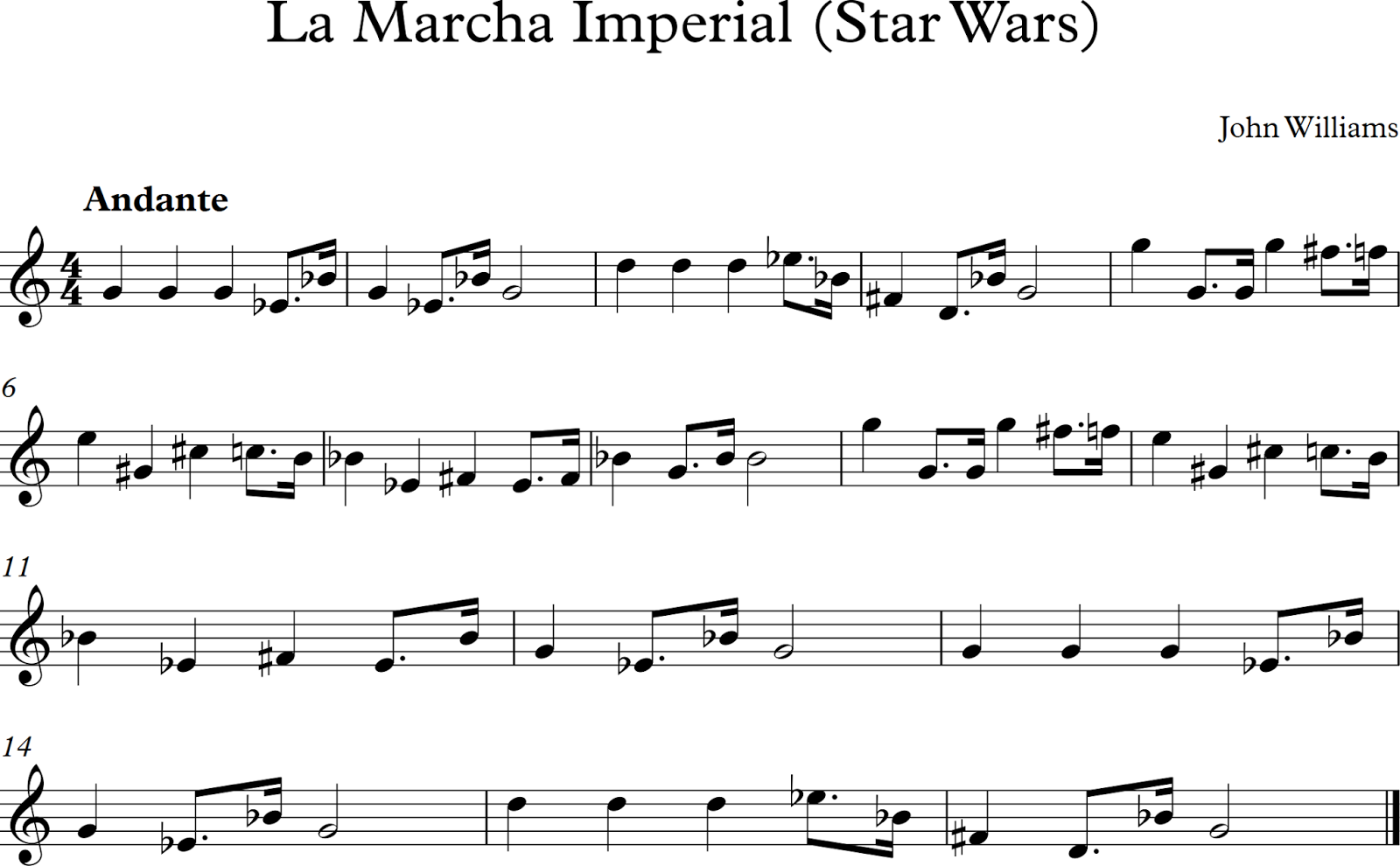 Partitura - Marcha Imperial, Star Wars, en Flauta